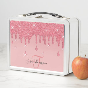 Elegant Personalized Pink Glitter Effect Sparkles  Metal Lunch Box