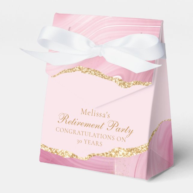 Elegant Personalized Pink Gold Retirement Party Favor Box (Front Side)