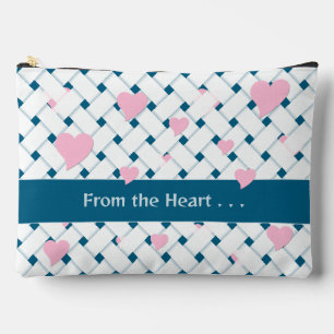 Elegant Personalized Pink Hearts, Ocean Blue Weave Accessory Pouch