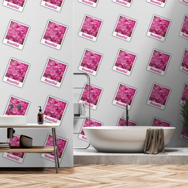 Elegant Personalized Pink Hydrangea Flower Pattern Wallpaper (Bathroom)