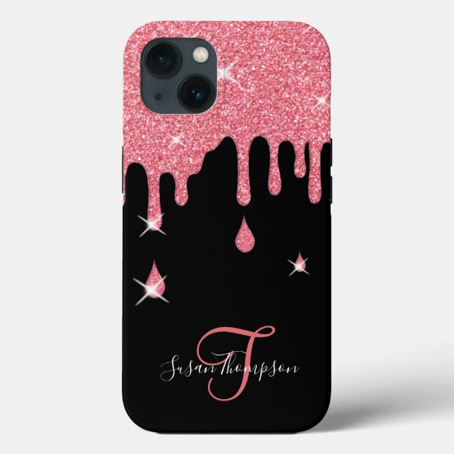Elegant Personalized Pink Sparkles Case-Mate iPhone Case (Back)