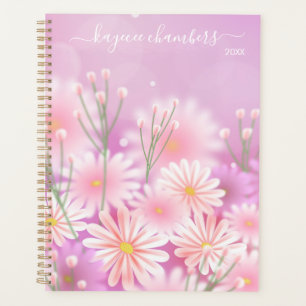 Elegant Personalized Pink & White Flowers Custom Planner