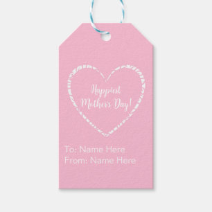 Elegant Personalized Pink White Heart Mother's Day Gift Tags