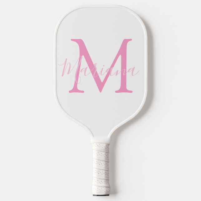 elegant personalized  pink white minimalist girly pickleball paddle (Front)