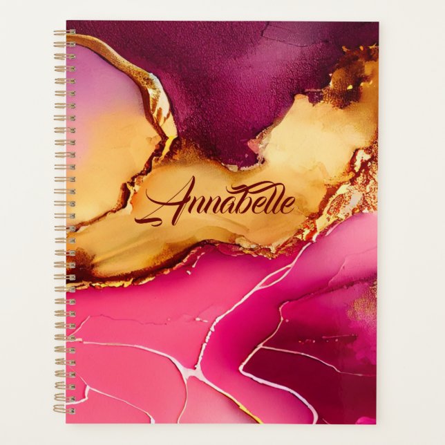 Elegant Personalized Planner Pink and Gold Marble  (Front)