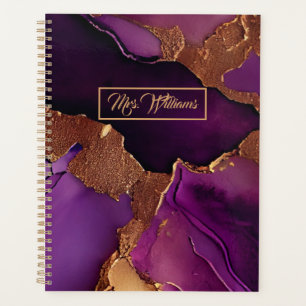 Elegant Personalized Planner Purple, Gold Marble 