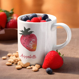 Elegant Personalized Red Watercolor Strawberry  Coffee Mug