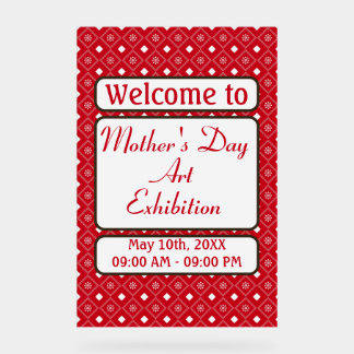 Elegant Personalized Red White Pattern Acrylic Sign