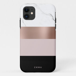 Elegant personalized roes gold white marble iPhone 11 case