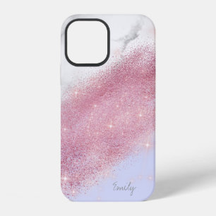 Elegant personalized rose gold glitter marble iPhone 12 case