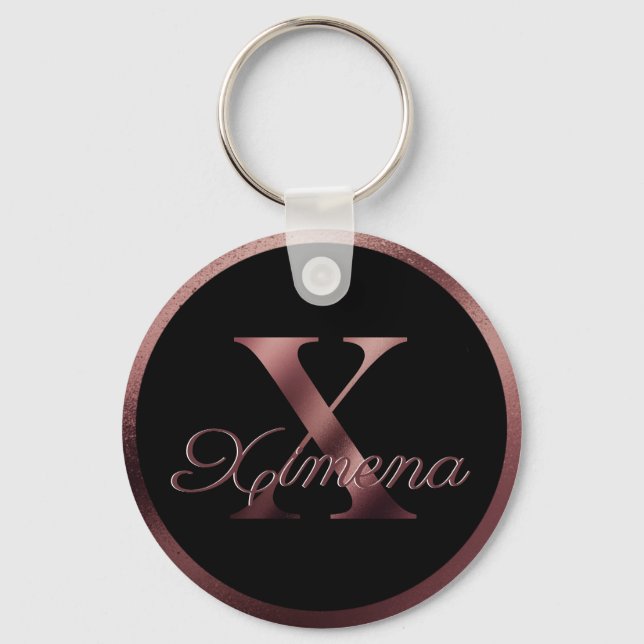 Elegant Personalized Rose Gold Monogram Letter X Keychain (Front)