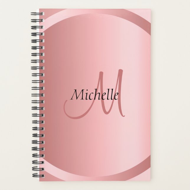 Elegant Personalized Rose Gold Monogram Modern Planner (Front)