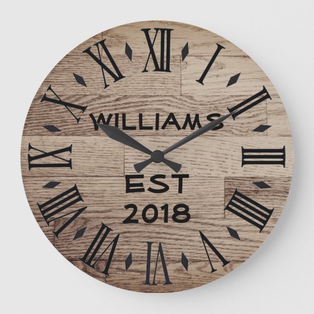 Elegant Personalized Rustic Light Wood Round Clock (Front)