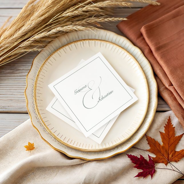 Elegant Personalized Sage Wedding Reception Napkin (Creator Uploaded)