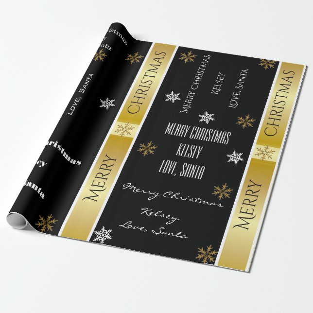 Elegant Personalized Santa Wrapping Paper (Unrolled)