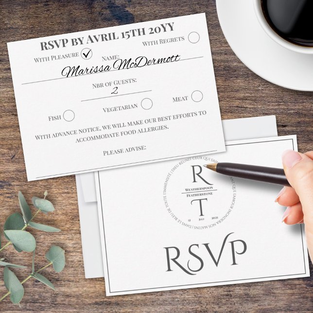Elegant Personalized Script Grey White Wedding RSVP Card (Creator Uploaded)