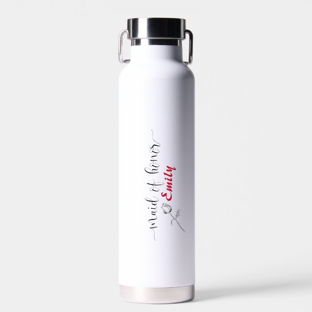 Elegant Personalized Script with Rosebud Water Bottle (Front)