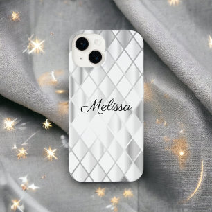 Elegant Personalized Silver Grey Diamond Luxury iPhone 14 Case