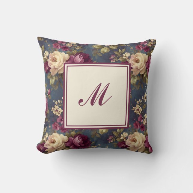 Elegant Personalized Stylish Romantic Floral Chic Throw Pillow (Front)