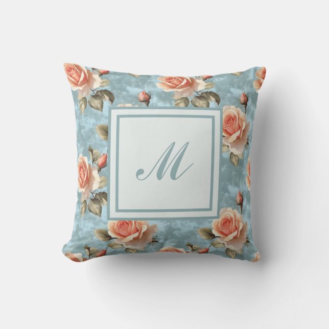 Elegant Personalized Stylish Romantic Floral Chic Throw Pillow (Front)
