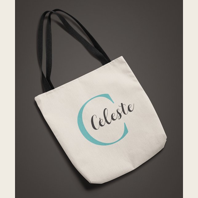 Elegant Personalized Teal Initial Name  Tote Bag (Creator Uploaded)