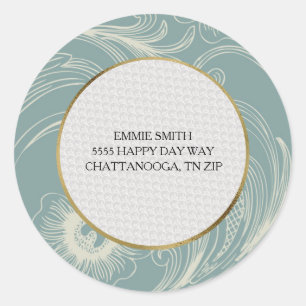 Elegant Personalized Teal White Floral Address Classic Round Sticker