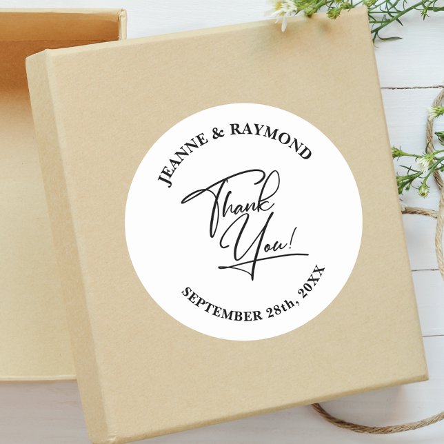 Elegant Personalized Thank You Calligraphy Wedding Classic Round Sticker (Creator Uploaded)