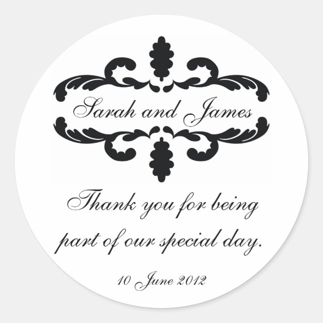 Elegant Personalized Thank You Wedding Sticker (Front)