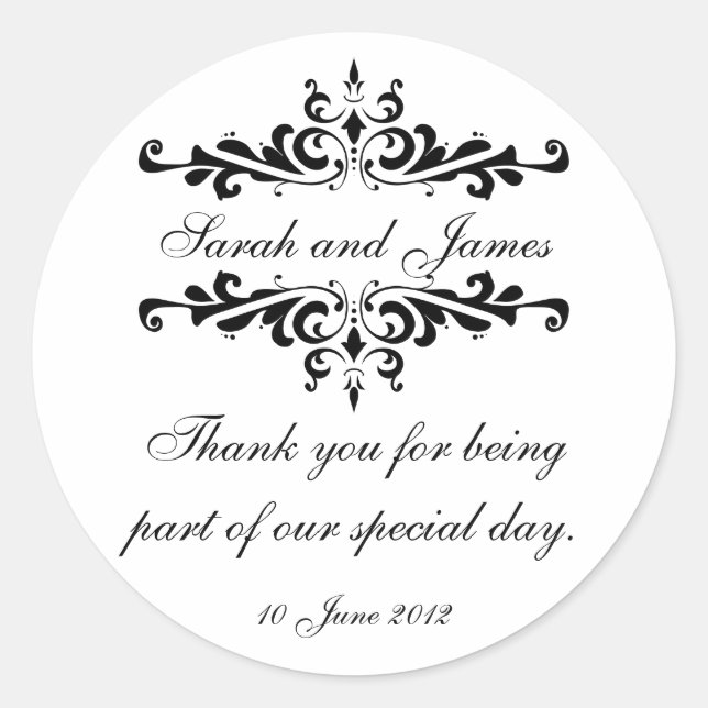 Elegant Personalized Thank You Wedding Sticker (Front)
