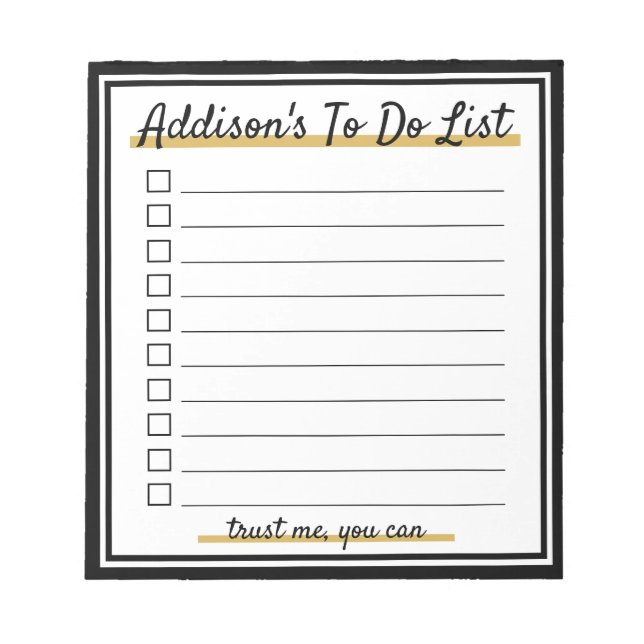 Elegant Personalized To do list Notepad (Front)