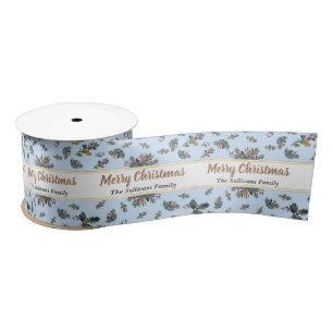 Elegant Personalized Watercolor Christmas Floral Satin Ribbon