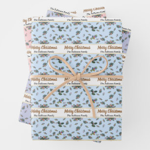 Elegant Personalized Watercolor Christmas Floral Wrapping Paper Sheet