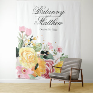 Elegant Personalized Watercolor Floral Wedding Tapestry