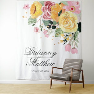 Elegant Personalized Watercolor Floral Wedding Tapestry