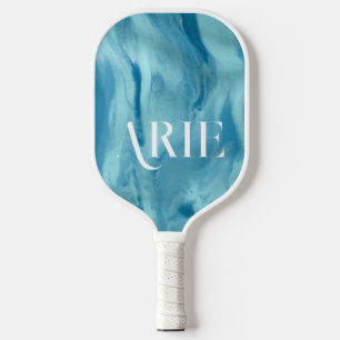 Elegant Personalized Wavy Blue Pattern Pickleball Paddle