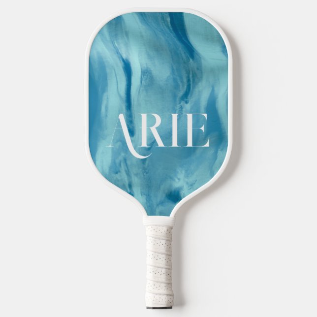 Elegant Personalized Wavy Blue Pattern Pickleball Paddle (Front)