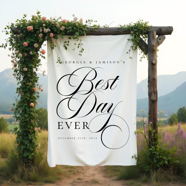 Elegant Personalized Wedding "Best Day Ever" Sign Tapestry (Creator Uploaded)