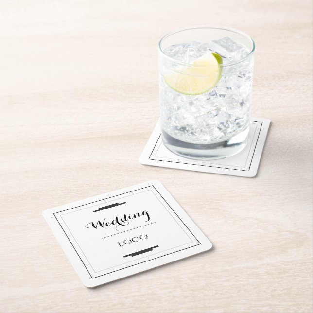 Elegant Personalized Wedding  Custom Modern Gift Square Paper Coaster (Insitu)