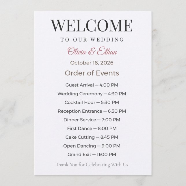 Elegant Personalized Wedding Program (Front)