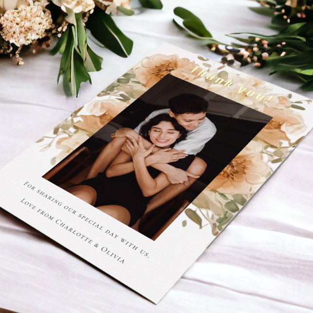 Elegant Personalized Wedding Thank You Card (Elegant Personalized Wedding Thank You Card with real foil detail from Ricaso. Add own photograph)