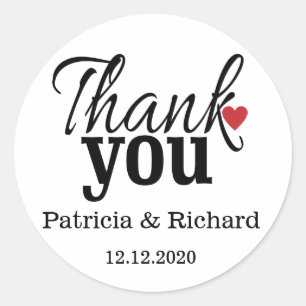 Elegant Personalized Wedding Thank You Favour Classic Round Sticker