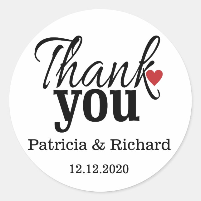 Elegant Personalized Wedding Thank You Favour Classic Round Sticker (Front)