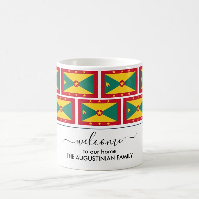 Elegant Personalized Welcome GRENADA FLAG Coffee Mug (Center)