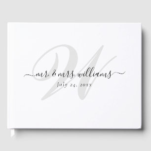 Elegant Personalized White Black Monogram Wedding Guest Book