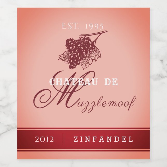 Elegant Personalized White Zinfandel Coloured Wine Label (Single Label)