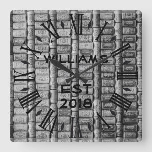Elegant Personalized Wine Cork Square Wall Clock
