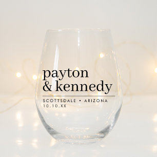Elegant Personalized With Name Wedding Reception Stemless Wine Glass