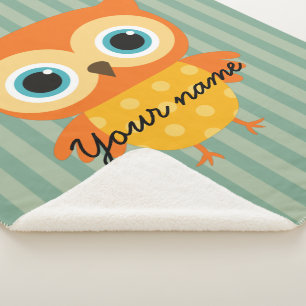 Elegant personalized yellow owl green lines kids sherpa blanket