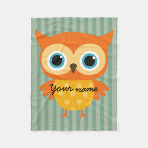 Elegant Personlized yellow owl green lines kids Fleece Blanket