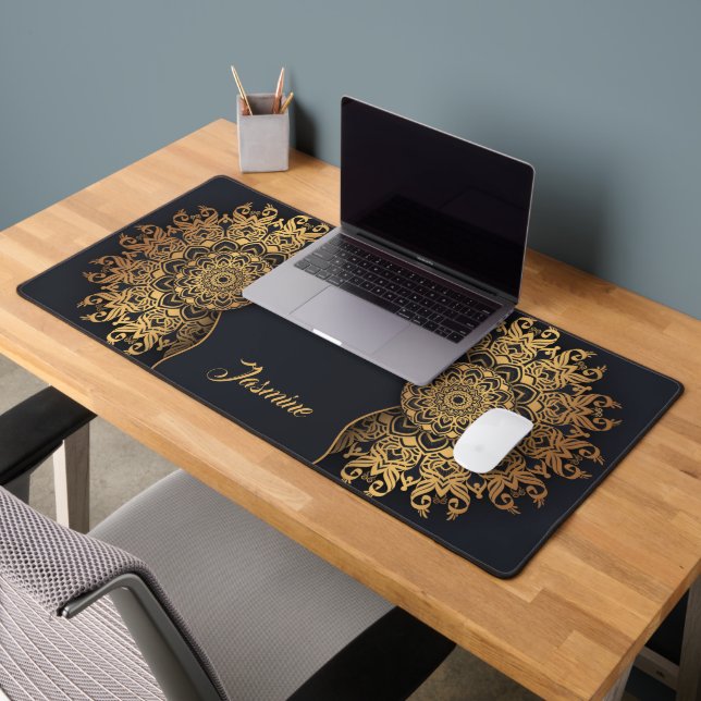 Elégant personnalisé Mandala noir et or (Bureau 2)